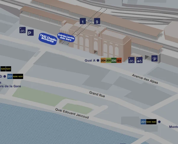 plan zone d'attente taxi à la gare de Montreux