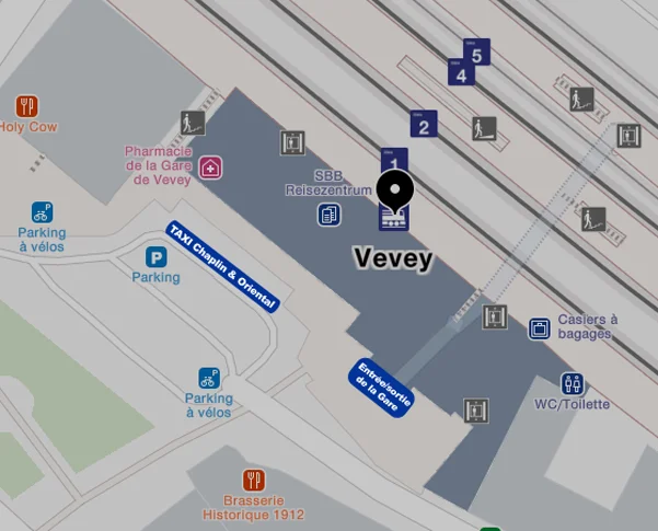 plan zone d'attente taxi à la gare de Vevey